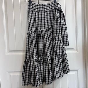 Lou & Grey Womens Plaid Midi Skirt in Black/White Plaid, Size XS